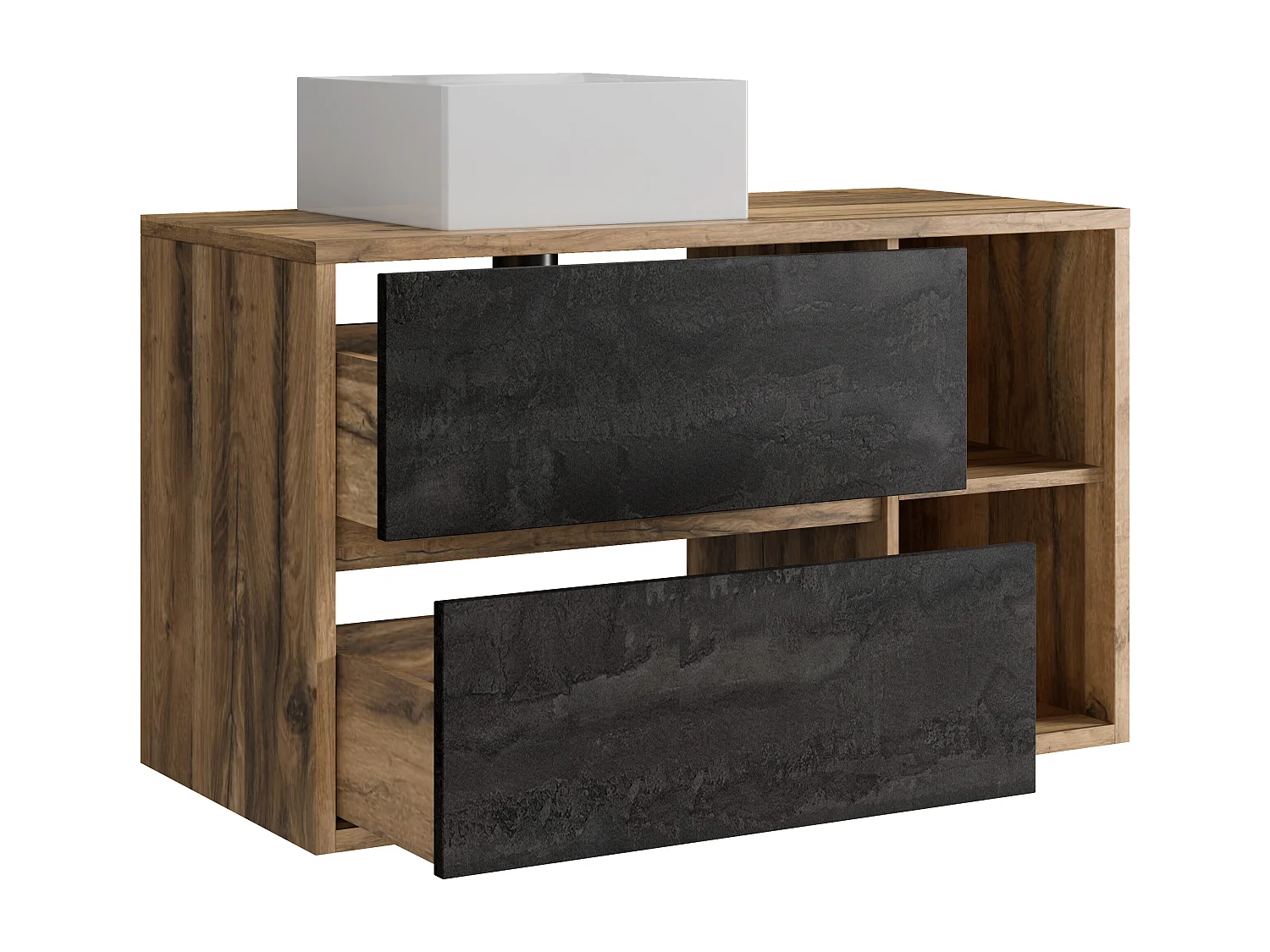 Meuble de salle de bain suspendu avec vasque carrée - Coloris naturel et anthracite - 100 cm - TIKITIKI