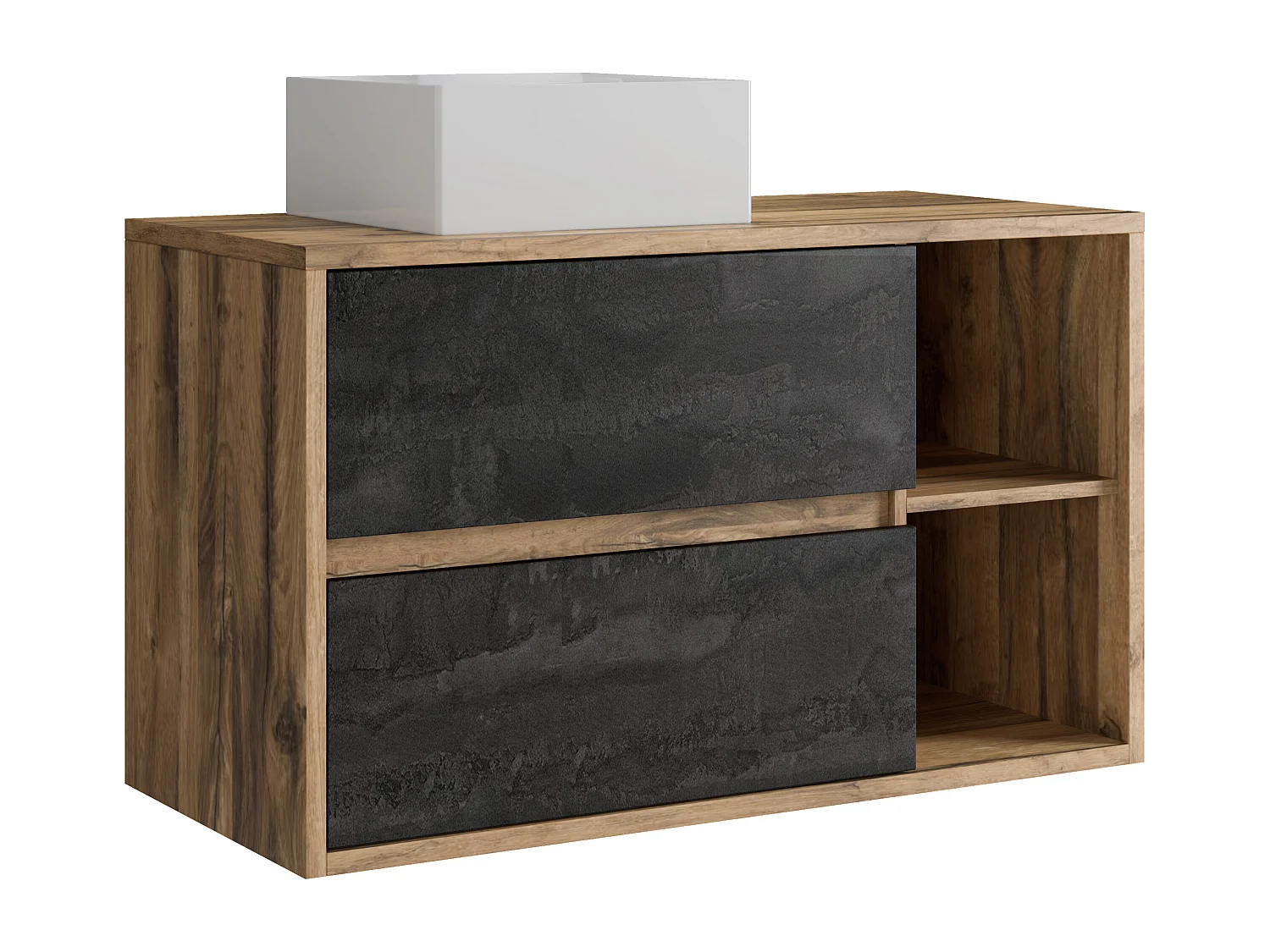 Meuble de salle de bain suspendu avec vasque carrée - Coloris naturel et anthracite - 100 cm - TIKITIKI