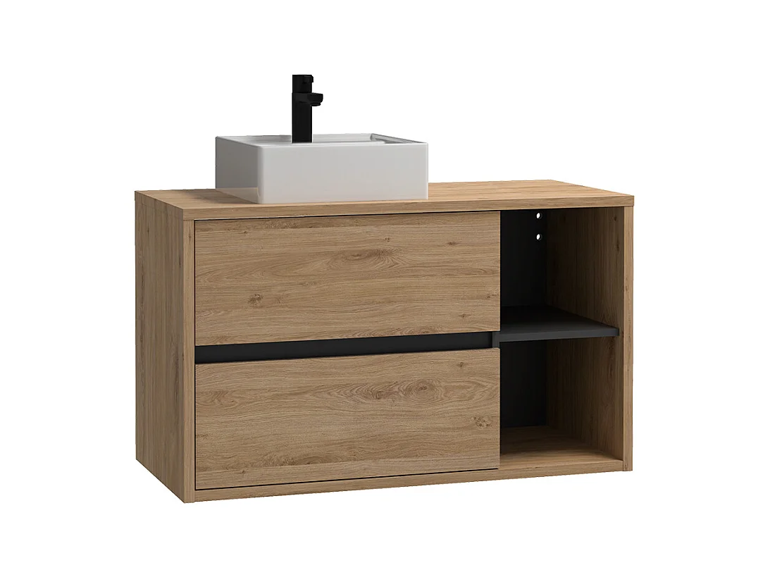 Hangend badkamermeubel met vierkante wastafel - Naturel - 100 cm - PURNAL