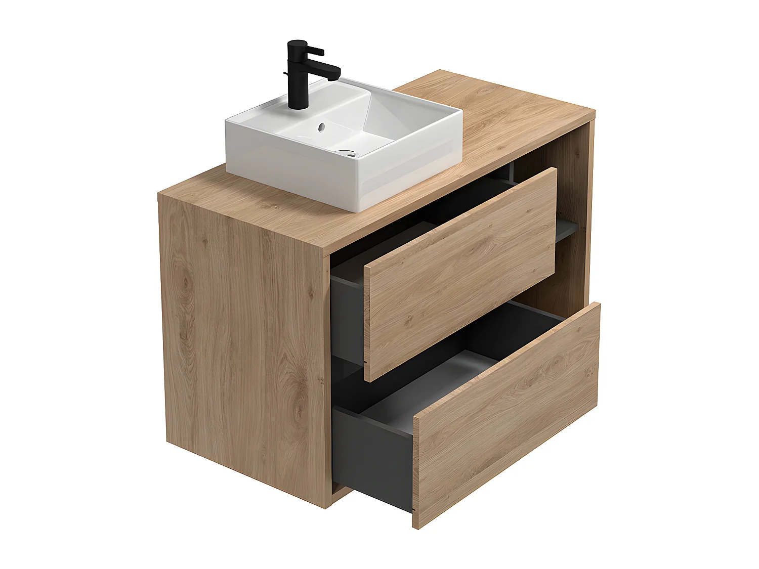 Hangend badkamermeubel met vierkante wastafel - Naturel - 100 cm - PURNAL