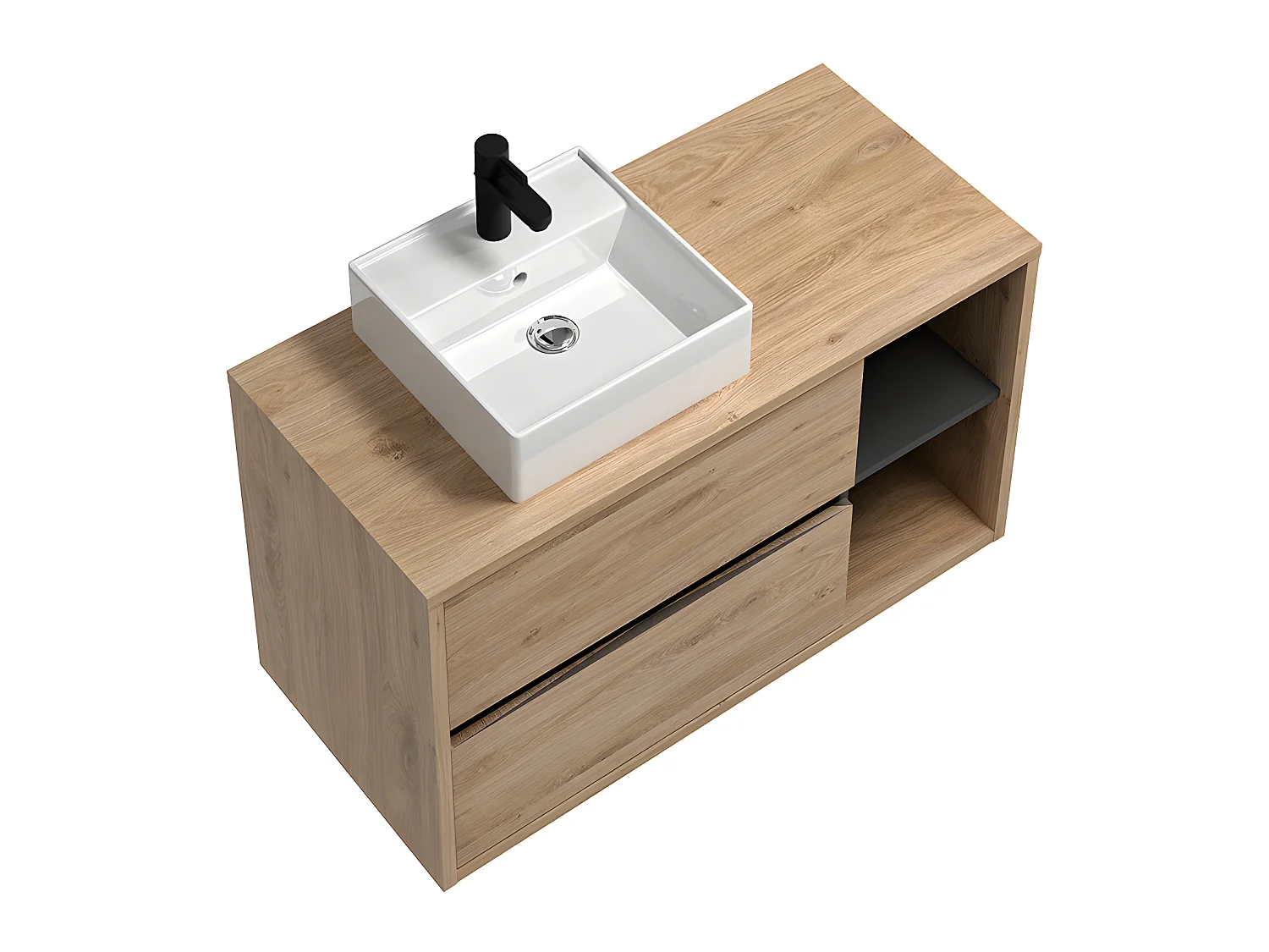 Hangend badkamermeubel met vierkante wastafel - Naturel - 100 cm - PURNAL