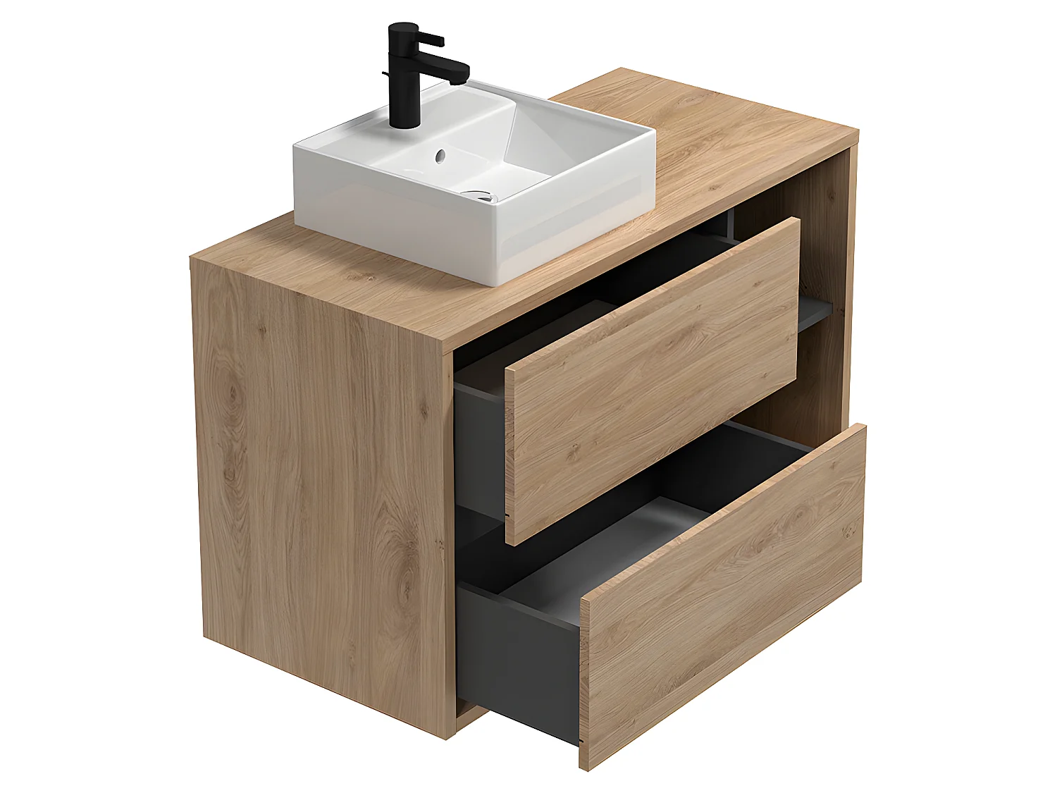 Mobile per bagno sospeso lavabo quadrato 100 cm Colore Naturale - PURNAL