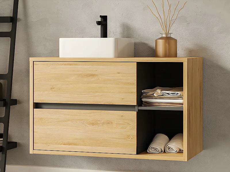 Meuble de salle de bain suspendu vasque carrée - coloris naturel - 100 cm - PURNAL