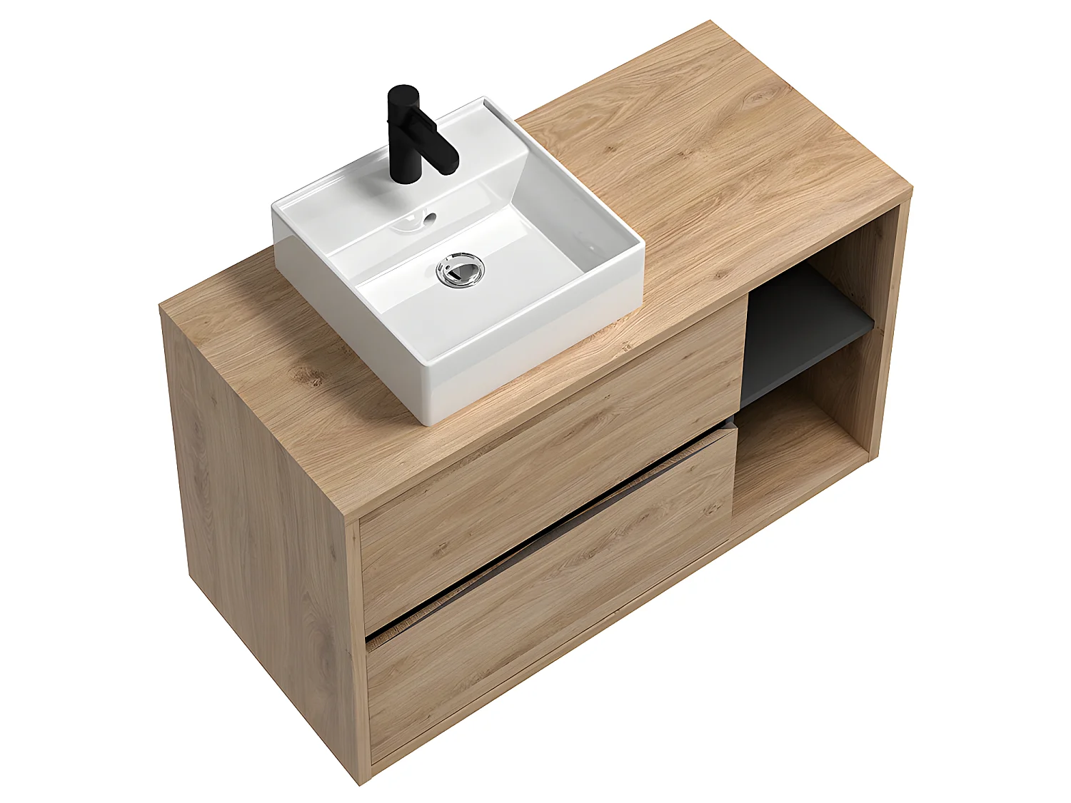 Mobile per bagno sospeso con lavabo quadrato e armadietto bagno 100 cm Colore Naturale - PURNAL