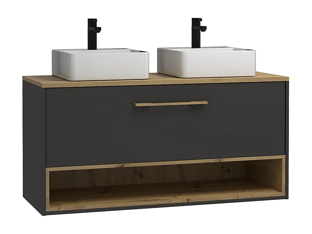 Mobile per bagno sospeso con lavabo doppio da appoggio - 120 cm - Antracite - YANGRA