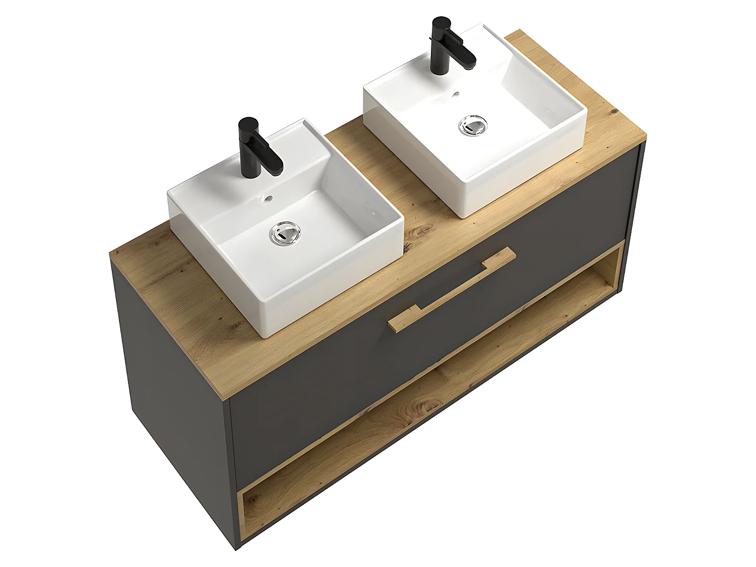 Mobile per bagno sospeso con lavabo doppio da appoggio - 120 cm - Antracite - YANGRA