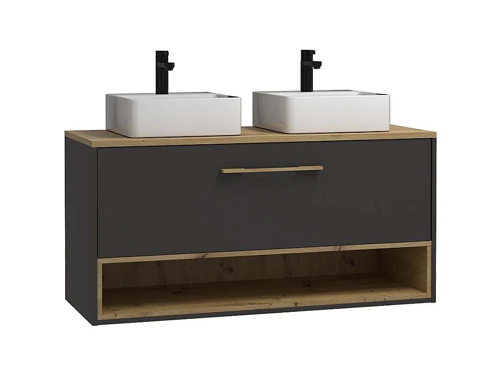 Waschbeckenunterschrank hängend mit Doppelwaschbecken - 120 cm - Anthrazit - YANGRA