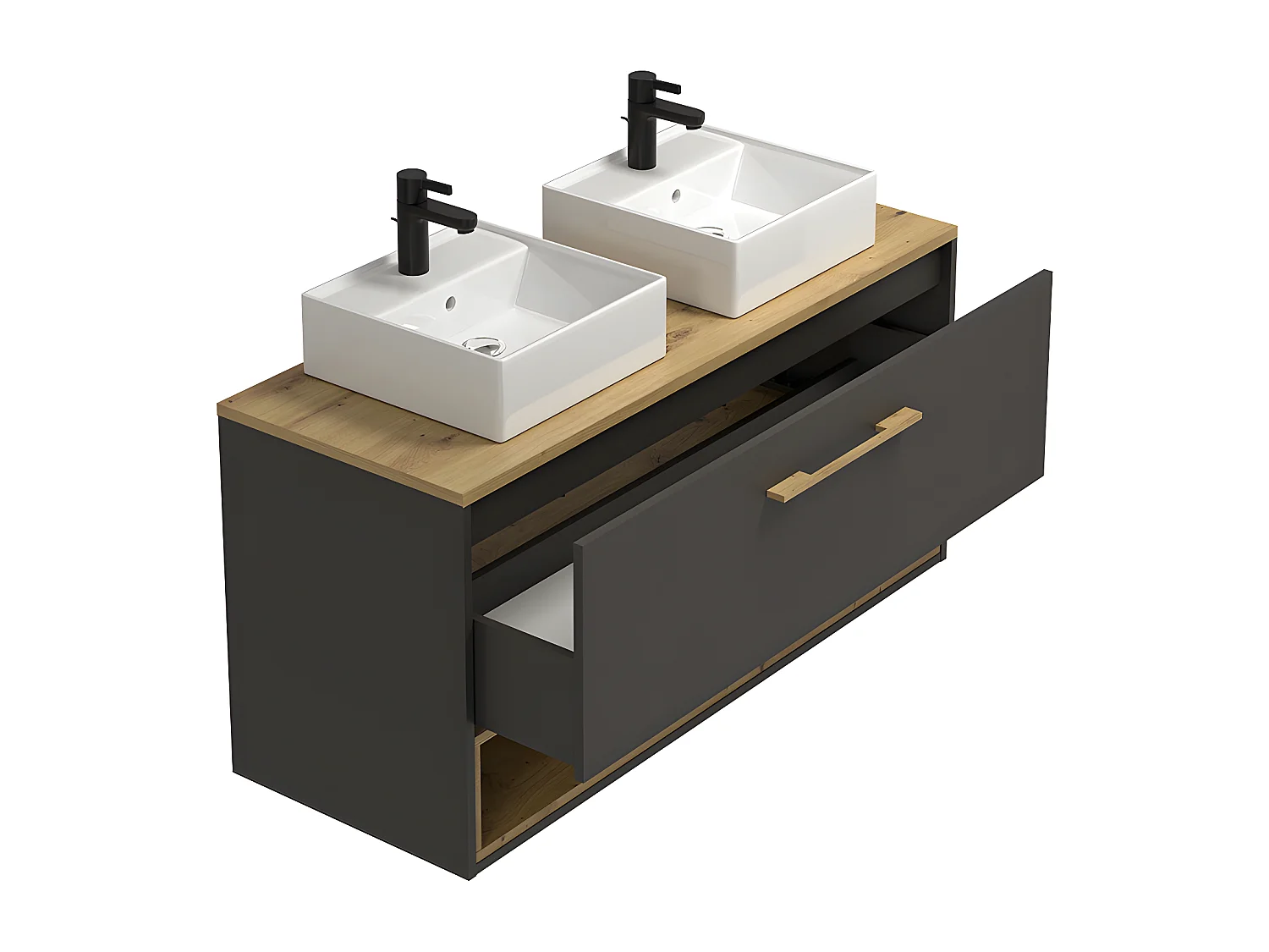 Waschbeckenunterschrank hängend mit Doppelwaschbecken - 120 cm - Anthrazit - YANGRA