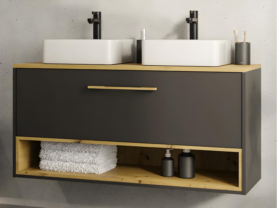 vente unique Meuble de salle de bain suspendu anthracite avec double vasque à poser - 120 cm - YANGRA
