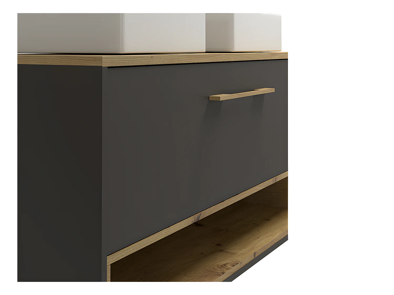 Waschbeckenunterschrank hängend mit Doppelwaschbecken & Spiegelschrank - 120 cm - Anthrazit - YANGRA