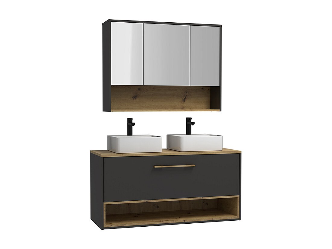 Waschbeckenunterschrank hängend mit Doppelwaschbecken & Spiegelschrank - 12 günstig online kaufen