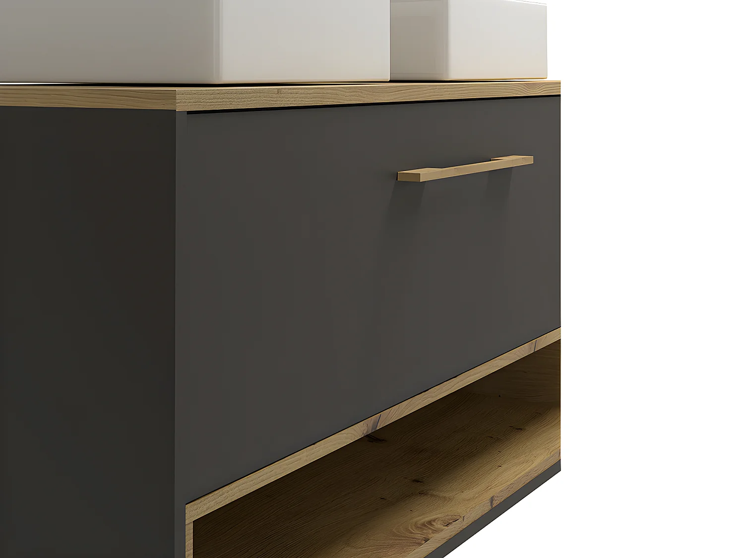 Meuble de salle de bain suspendu anthracite avec double vasque à poser et armoire de toilette - 120 cm - YANGRA