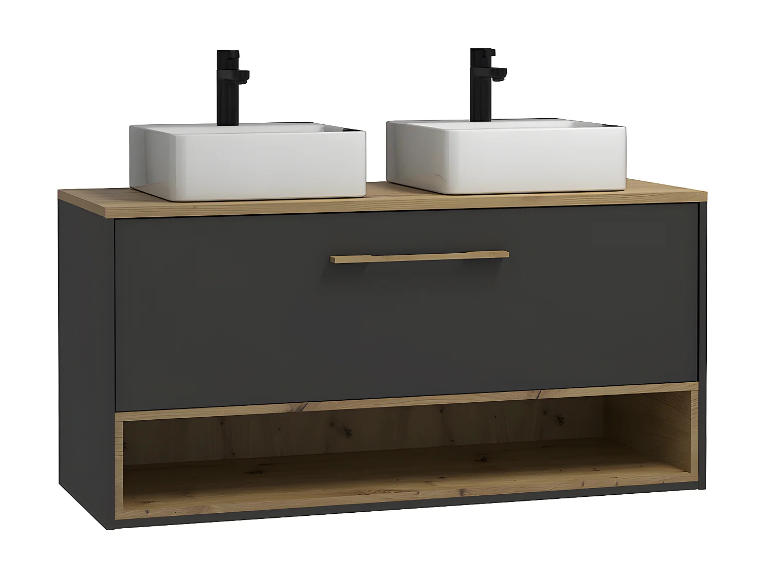 Meuble de salle de bain suspendu anthracite avec double vasque à poser et armoire de toilette - 120 cm - YANGRA