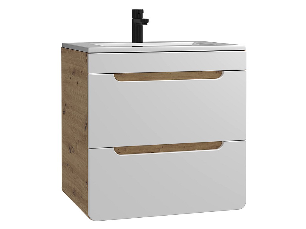 Meuble simple vasque suspendu - Blanc et coloris bois - Salle de bain