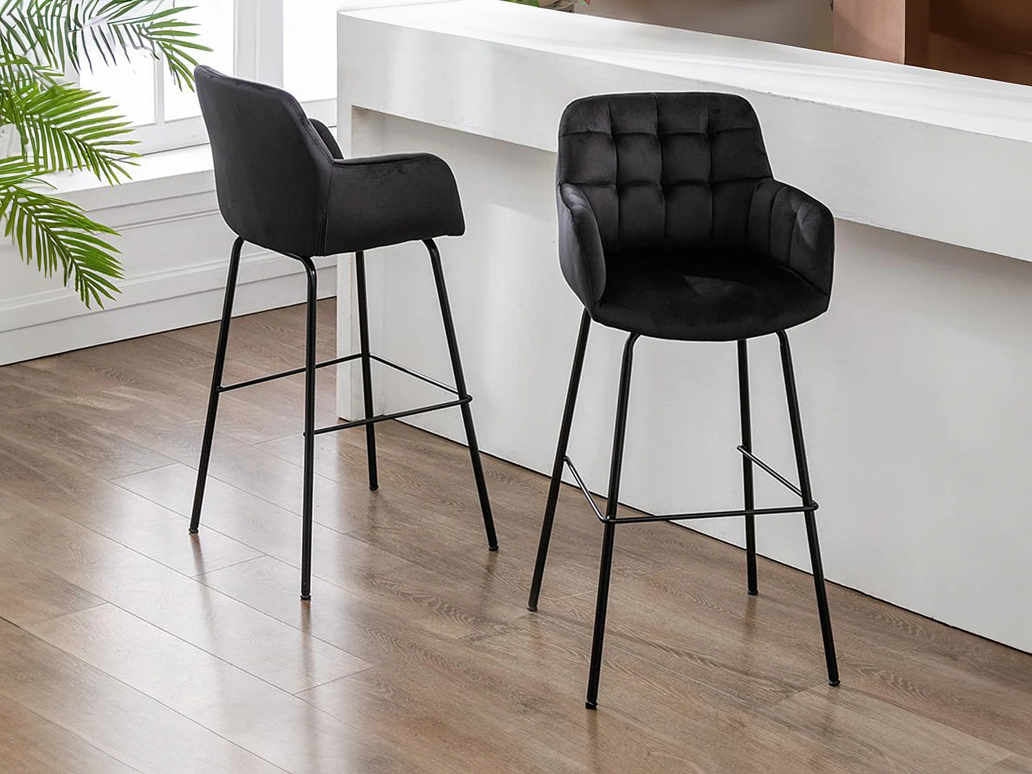 Lot de 2 tabourets de bar en velours et métal - Noir - PEGA de Pascal MORABITO