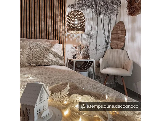 Silla con brazos - Tela y metal efecto madera - Crema - ELEANA