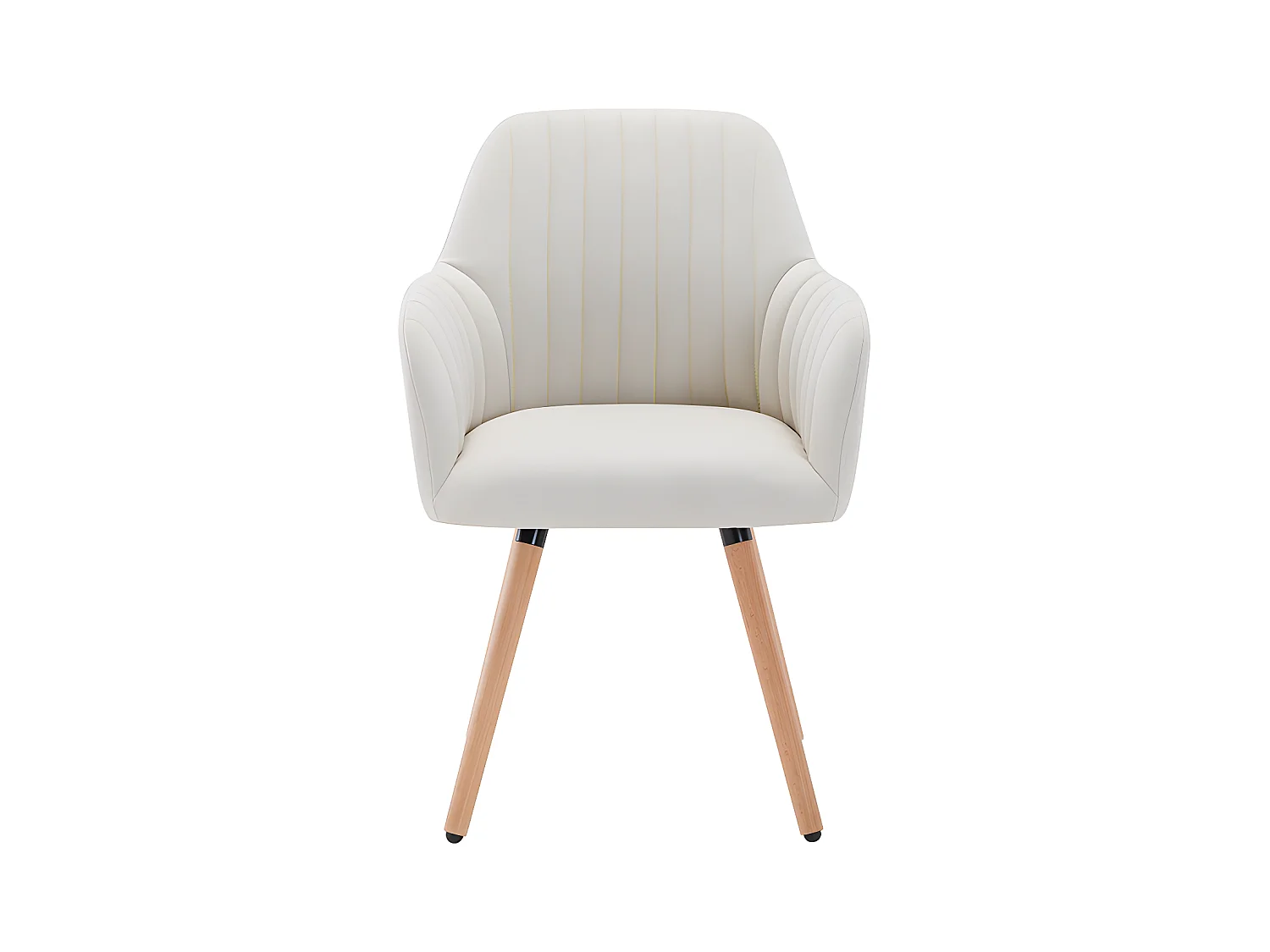 Stoel met armleuning - Stof en metaal met houteffect - Crèmekleur - ELEANA