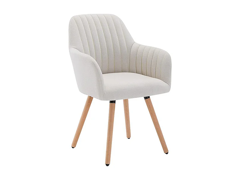 Chaise avec accoudoirs - Tissu et pieds bois de hêtre - Crème - ELEANA