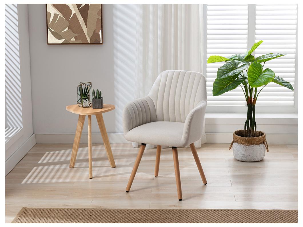 Chaise avec accoudoirs - Tissu et pieds bois de hêtre - Crème - ELEANA