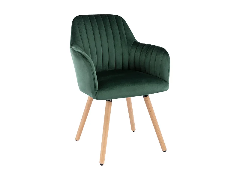 Chaise avec accoudoirs en velours et pieds bois de hêtre - Vert foncé - ELEANA