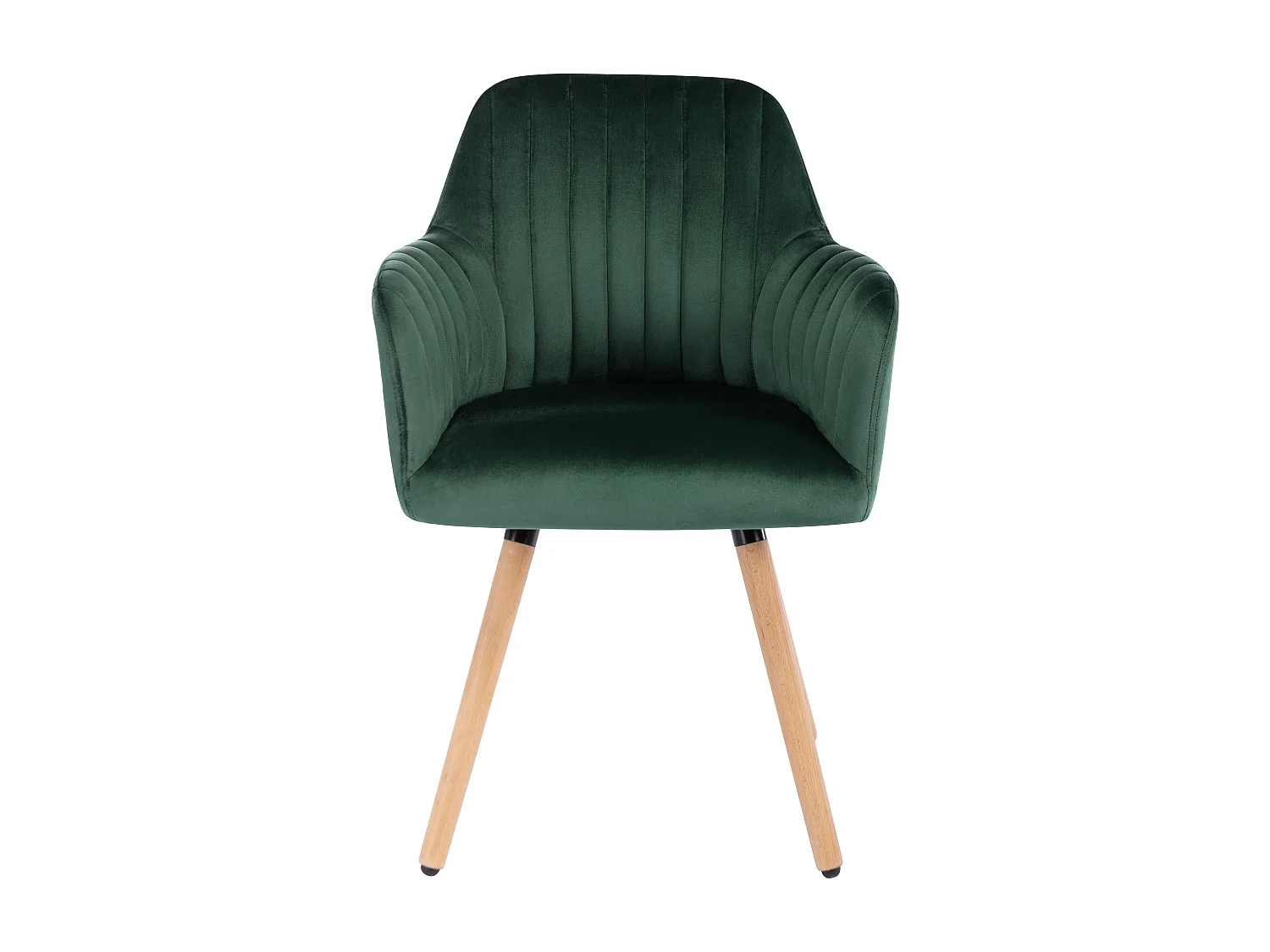 Chaise avec accoudoirs en velours et pieds bois de hêtre - Vert foncé - ELEANA