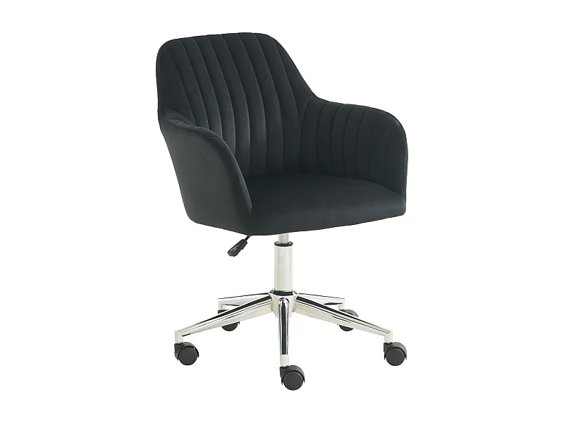 Chaise de bureau - Velours - Noir et argenté - Hauteur réglable - ELEANA