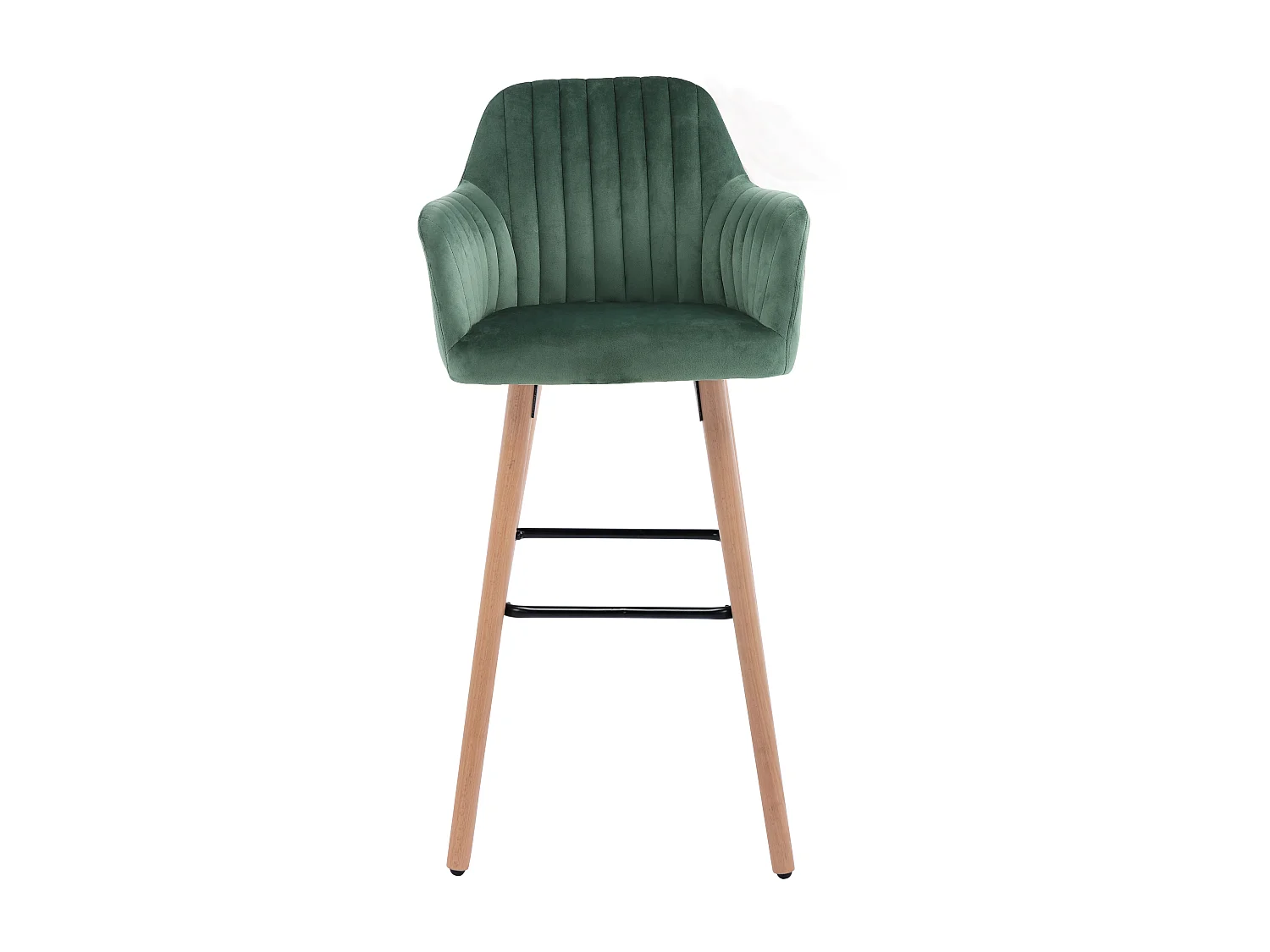 Lot de 2 tabourets de bar en velours et pieds bois de hêtre - Vert foncé - ELEANA