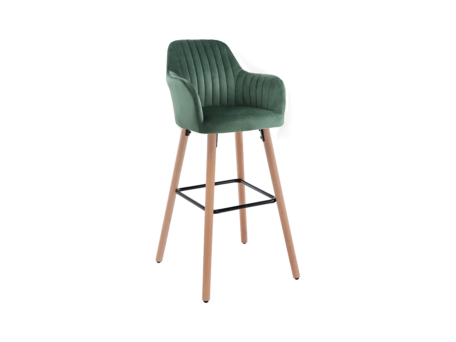 Lot de 2 tabourets de bar en velours et pieds bois de hêtre - Vert foncé - ELEANA