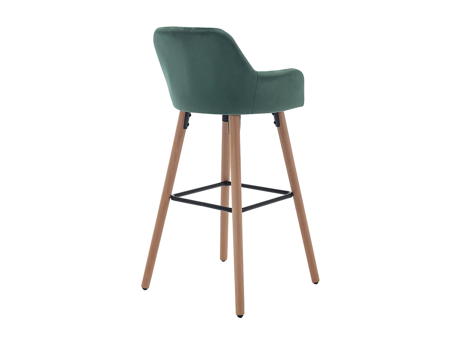 Lot de 2 tabourets de bar en velours et pieds bois de hêtre - Vert foncé - ELEANA