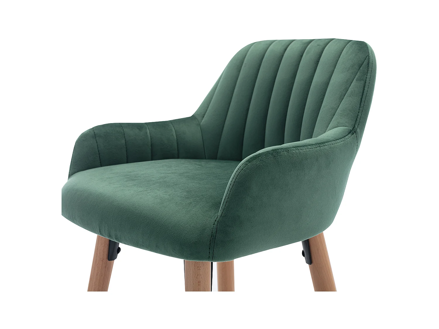 Lot de 2 tabourets de bar en velours et pieds bois de hêtre - Vert foncé - ELEANA