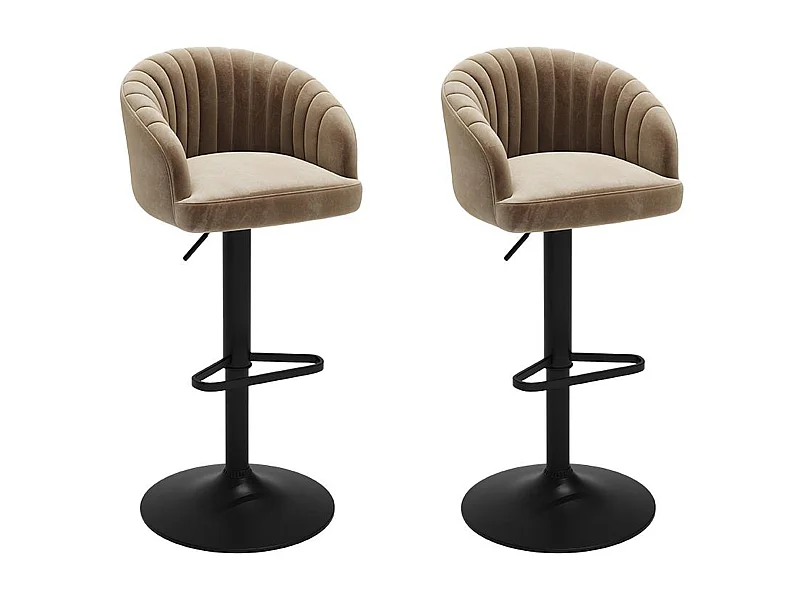Lot de 2 tabourets de bar en velours et métal - Hauteur réglable - Beige - DORALIZ