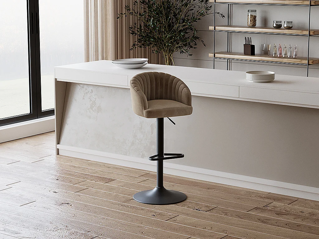 Set van 2 barkrukken - Stof en metaal - Beige - DORALIZ