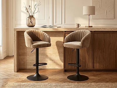 Sgabello da bar Tessuto e Metallo Beige - Lotto di 2 - DORALIZ