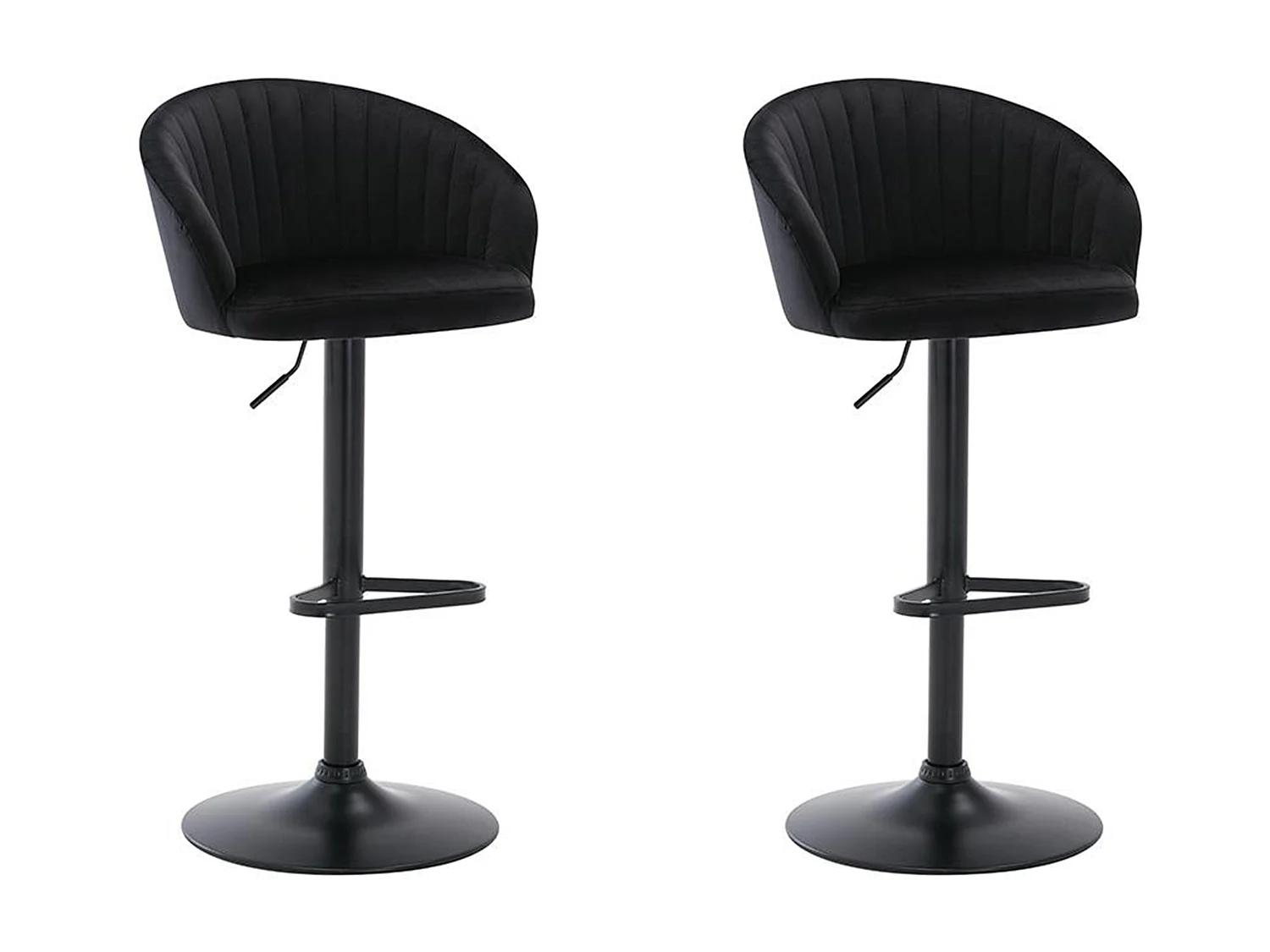 Lot de 2 tabourets de bar en velours et métal - Hauteur réglable - Noir - DORALIZ