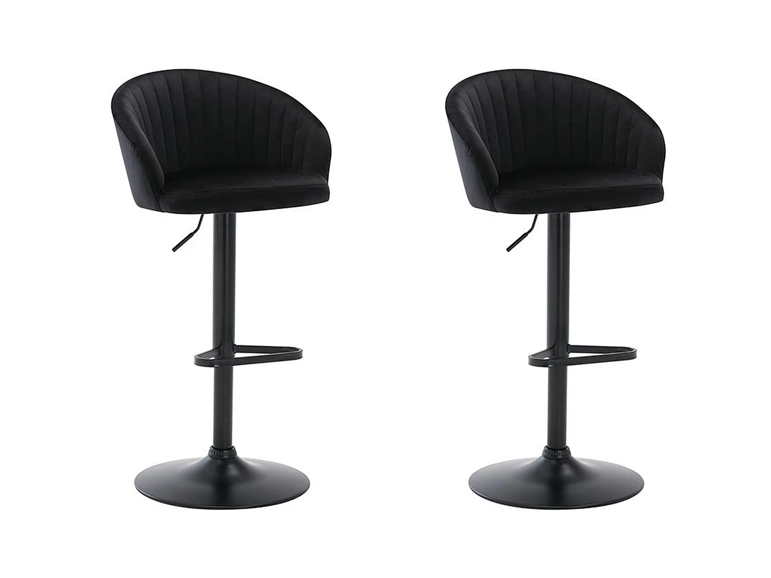 Lot de 2 tabourets de bar en velours et métal - Hauteur réglable - Noir - DORALIZ