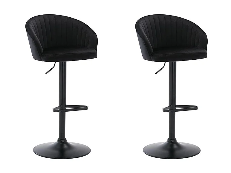 Lot de 2 tabourets de bar en velours et métal - Hauteur réglable - Noir - DORALIZ