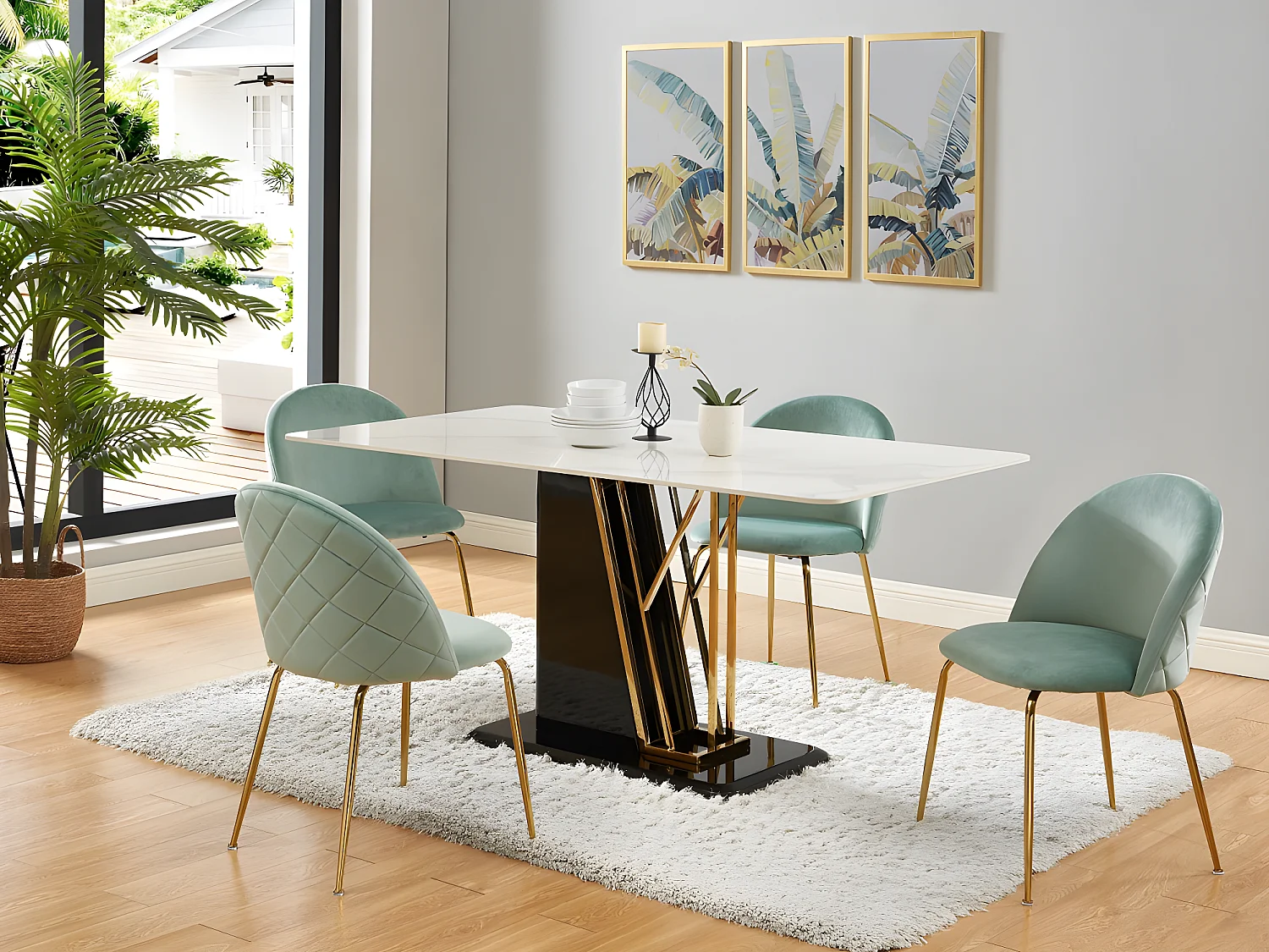 Lot de 2 chaises - Velours et acier inoxydable doré - Vert sauge - MELBOURNE