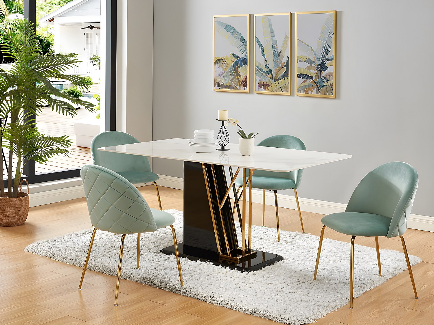 Vente-unique Stuhl 2er-Set - Samt & Goldfarbenes Metall - Grün - Melbourne