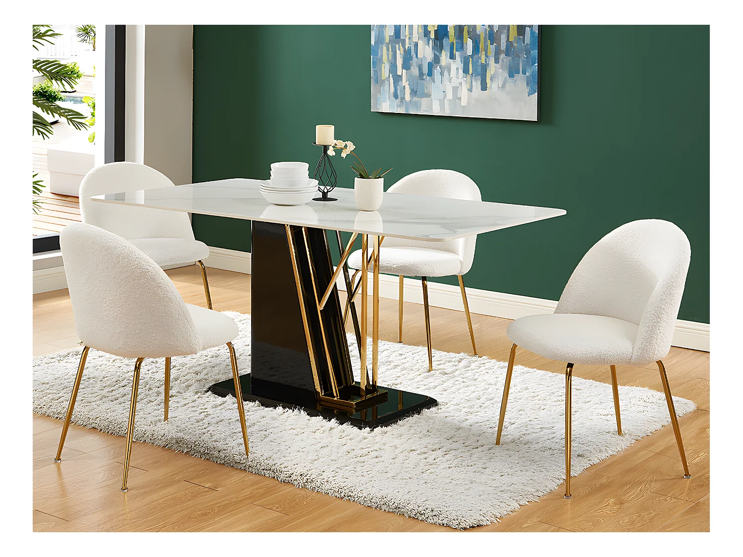 Conjunto de 2 cadeiras tecido bouclé e metal dourado branco - MELBOURNE