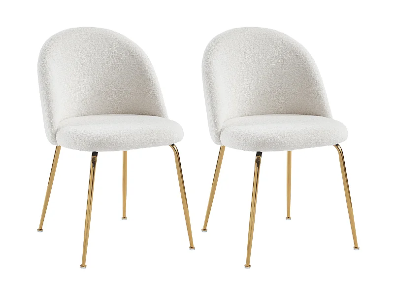 Lot de 2 chaises - Tissu bouclette et acier inoxydable doré - Blanc - MELBOURNE