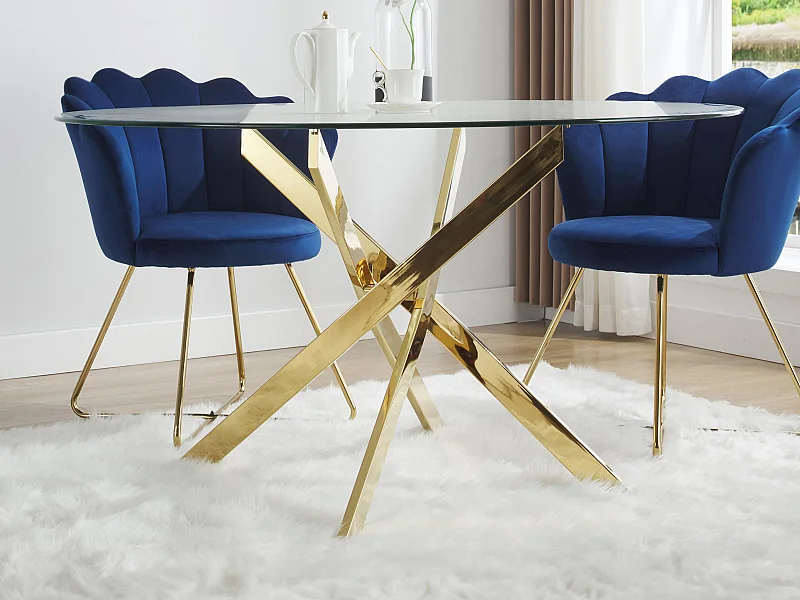 Esstisch rund für 6 Personen - Sicherheitsglas & goldfarbenes Metall - Transparent - COSIMA