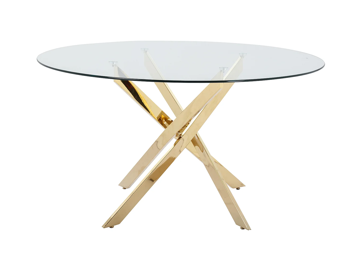 Mesa redonda de comedor para 4 personas de vidrio templado y metal dorado - Transparente - COSIMA