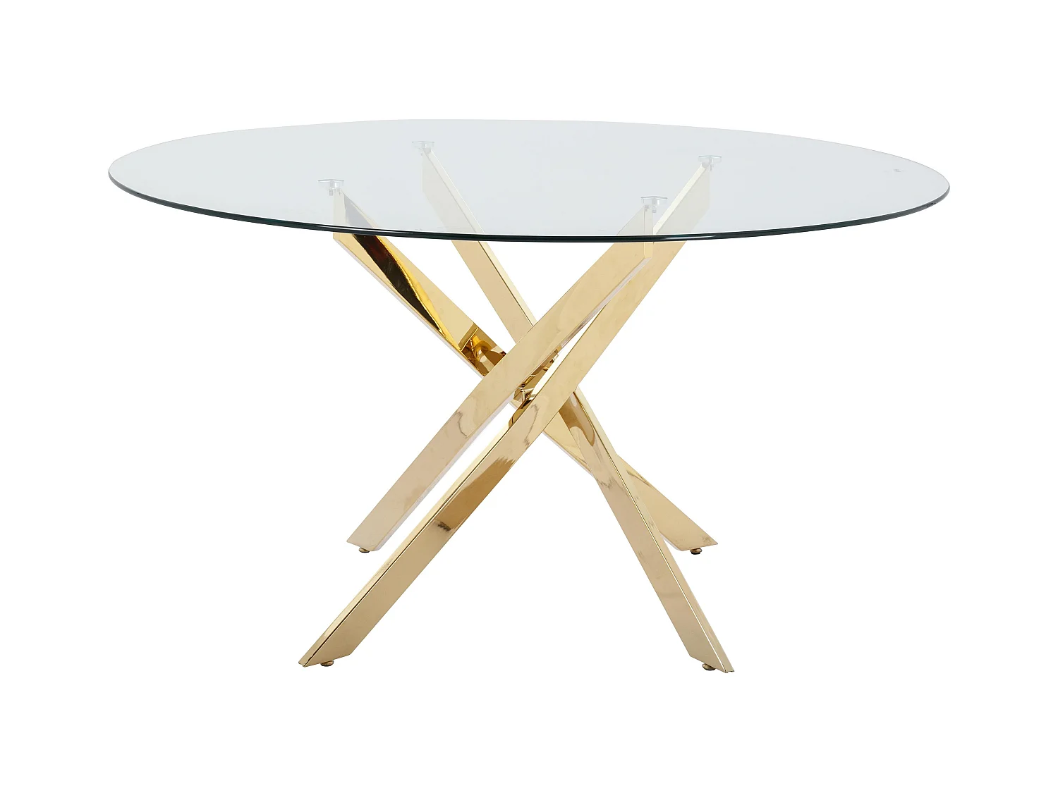Mesa redonda de comedor para 4 personas de vidrio templado y metal dorado - Transparente - COSIMA