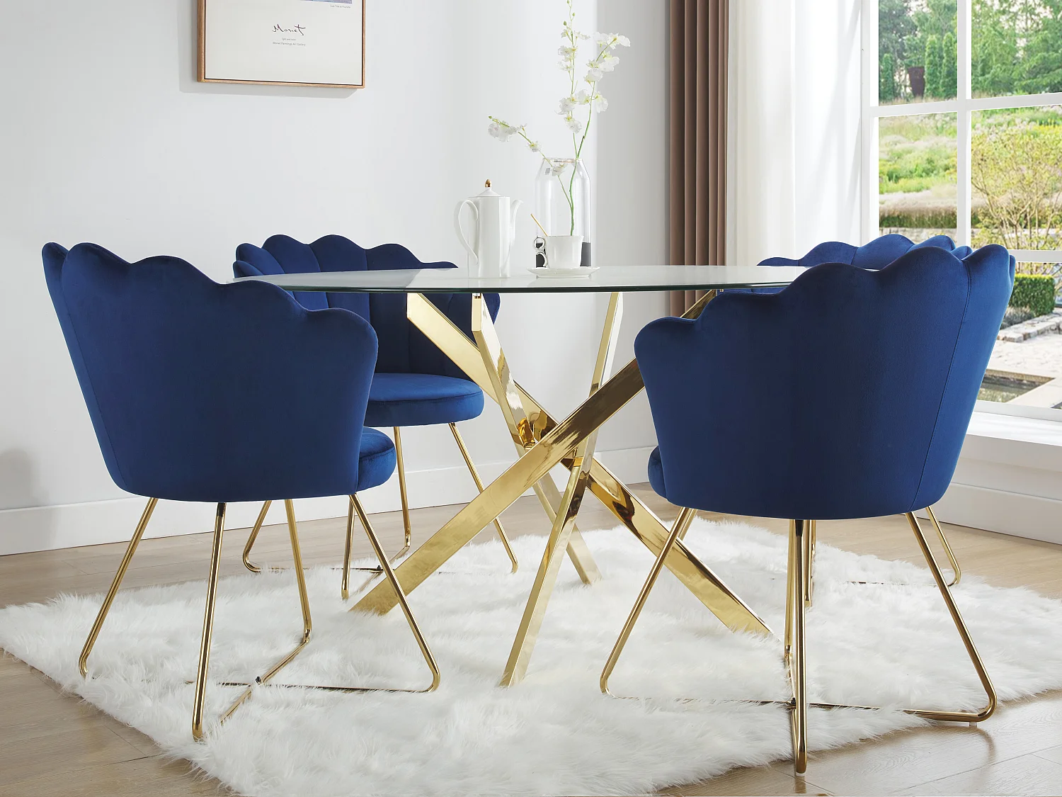 Rundt spisebord i hærdet glas og forgyldt metal til 6 personer - Transparent - COSIMA