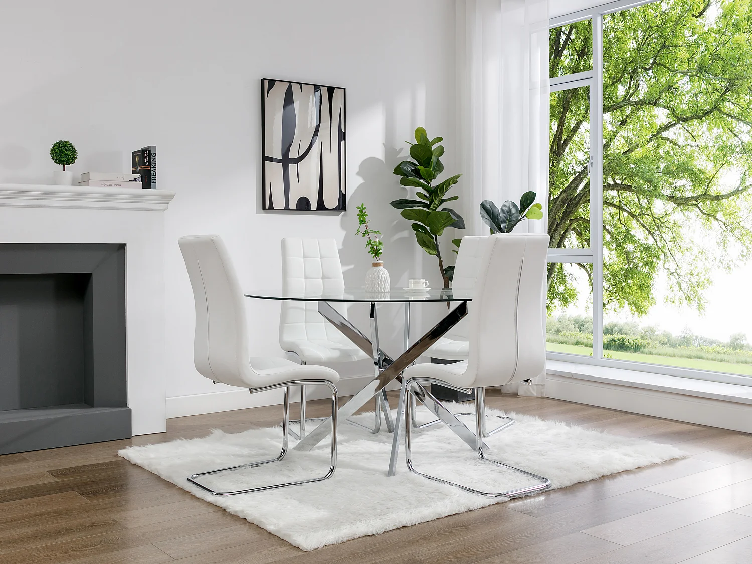 Rundt spisebord til 6 personer i herdet glass og forkrommet metall - Transparent - COSIMA