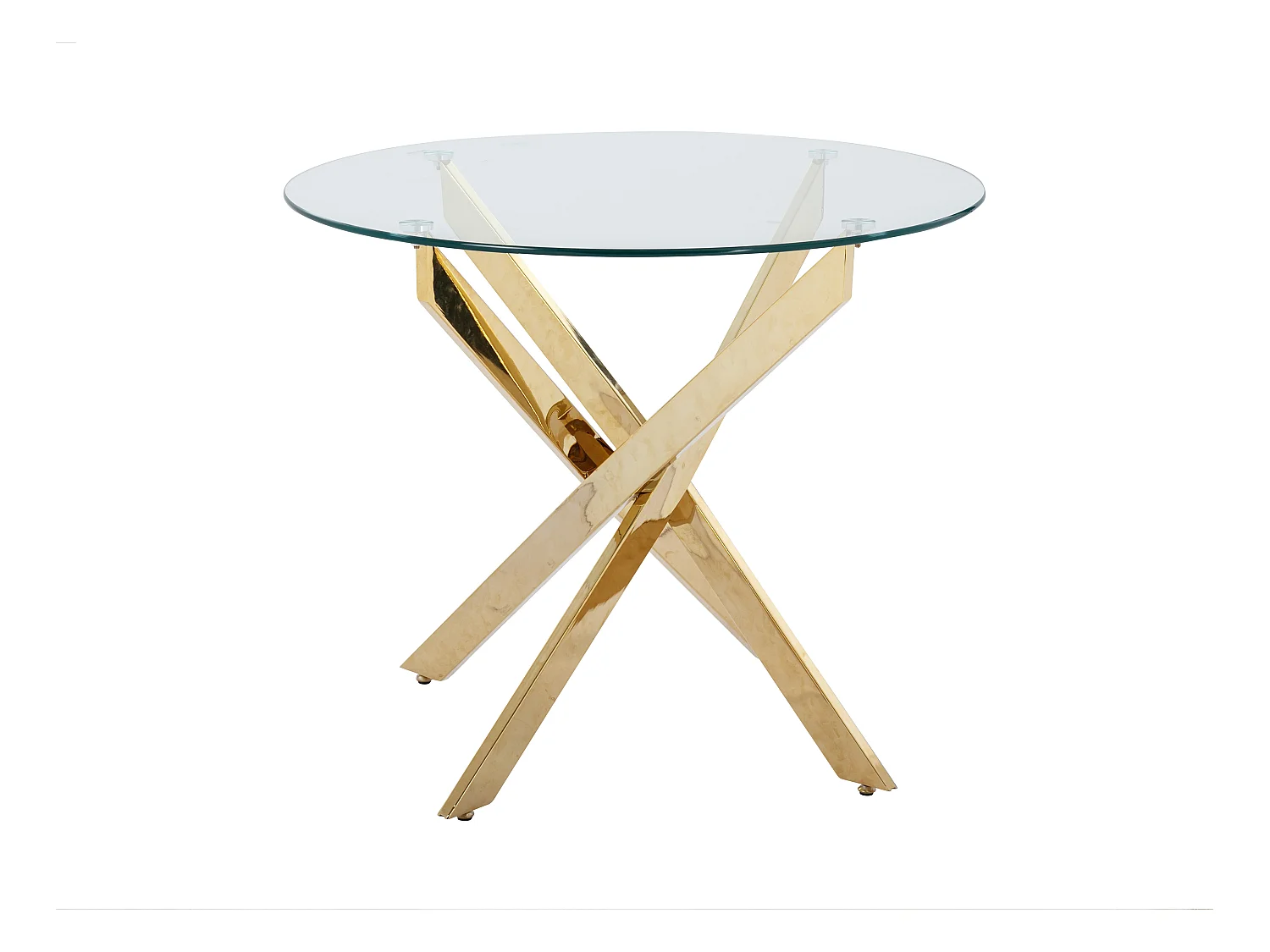 Mesa de comedor redonda para 2 personas de vidrio templado y metal dorado - Transparente - COSIMA