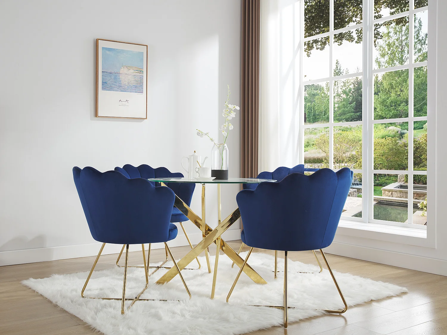 Mesa de jantar redonda para 2 pessoas em vidro temperado e metal dourado, transparente - COSIMA