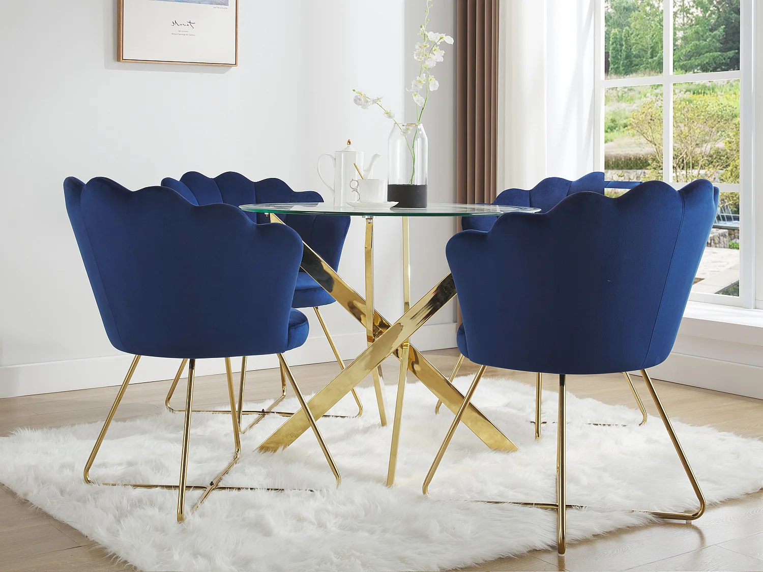 Ronde eettafel – 2 personen – Gehard glas en goudkleurig metaal – Transparant – COSIMA