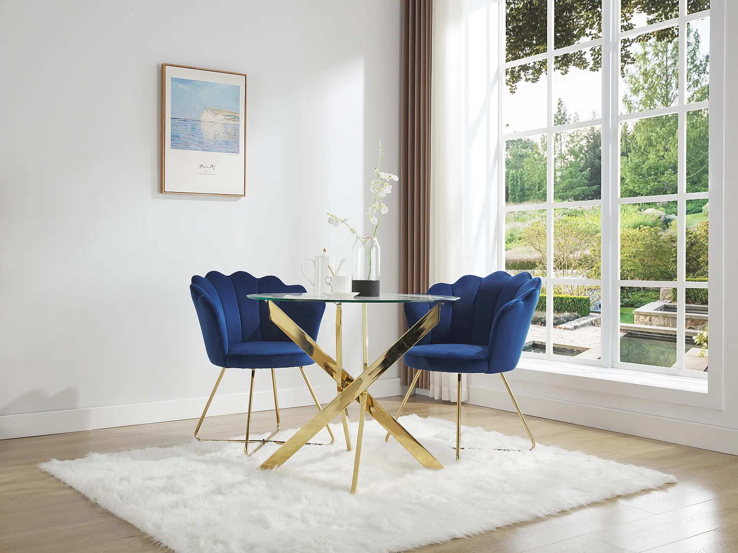 Ronde eettafel – 2 personen – Gehard glas en goudkleurig metaal – Transparant – COSIMA