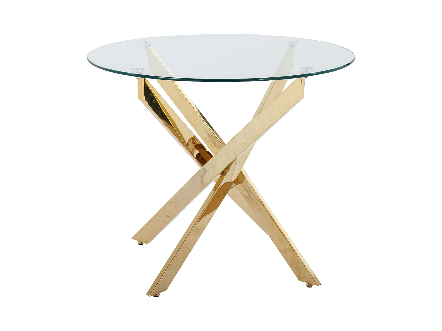 Ronde eettafel – 2 personen – Gehard glas en goudkleurig metaal – Transparant – COSIMA